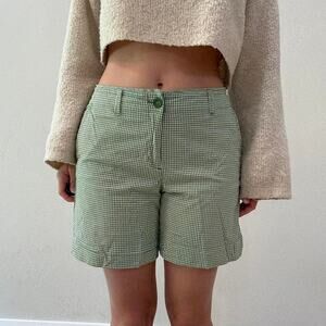 Green and white plaid shorts